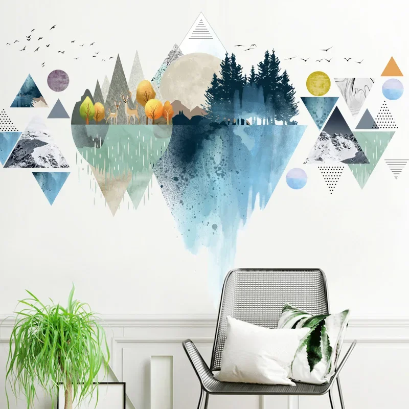 Monstera Thai Constellation - Stiker dinding pegunungan impian segitiga Nordic,