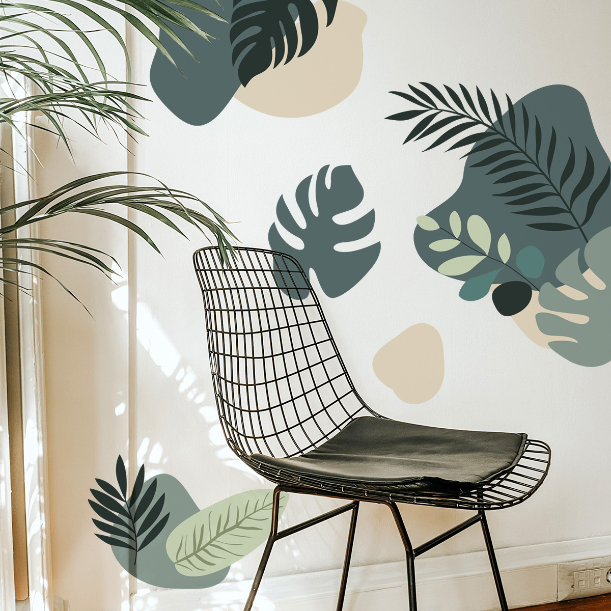 Monstera Thai Constellation - Stiker Dinding Daun Hijau Bohemian untuk